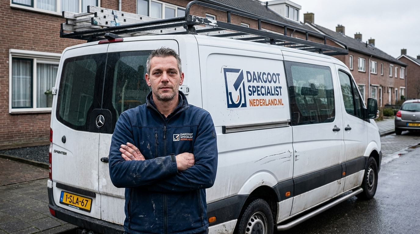Dakgootreiniger aan het werk in Nederland
